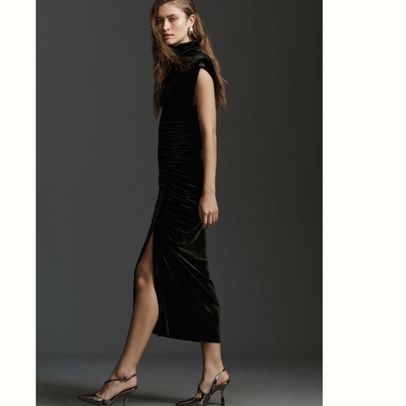 NWT Anthropologie The Maya Ruched Cowl-Neck Dress: Stretch Velvet Edition - Picture 4 of 13